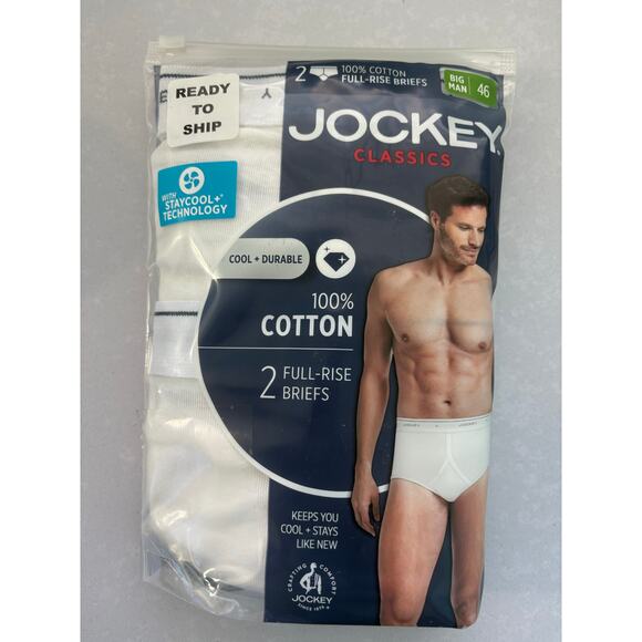 Jockey Men's Classic Full Rise Brief Underwear 2 Pack White Size 46 Big Man Tall - Picture 5 of 5